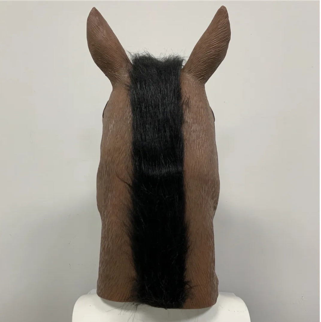 Horses Head Latex Halloween Mask Brown child size.