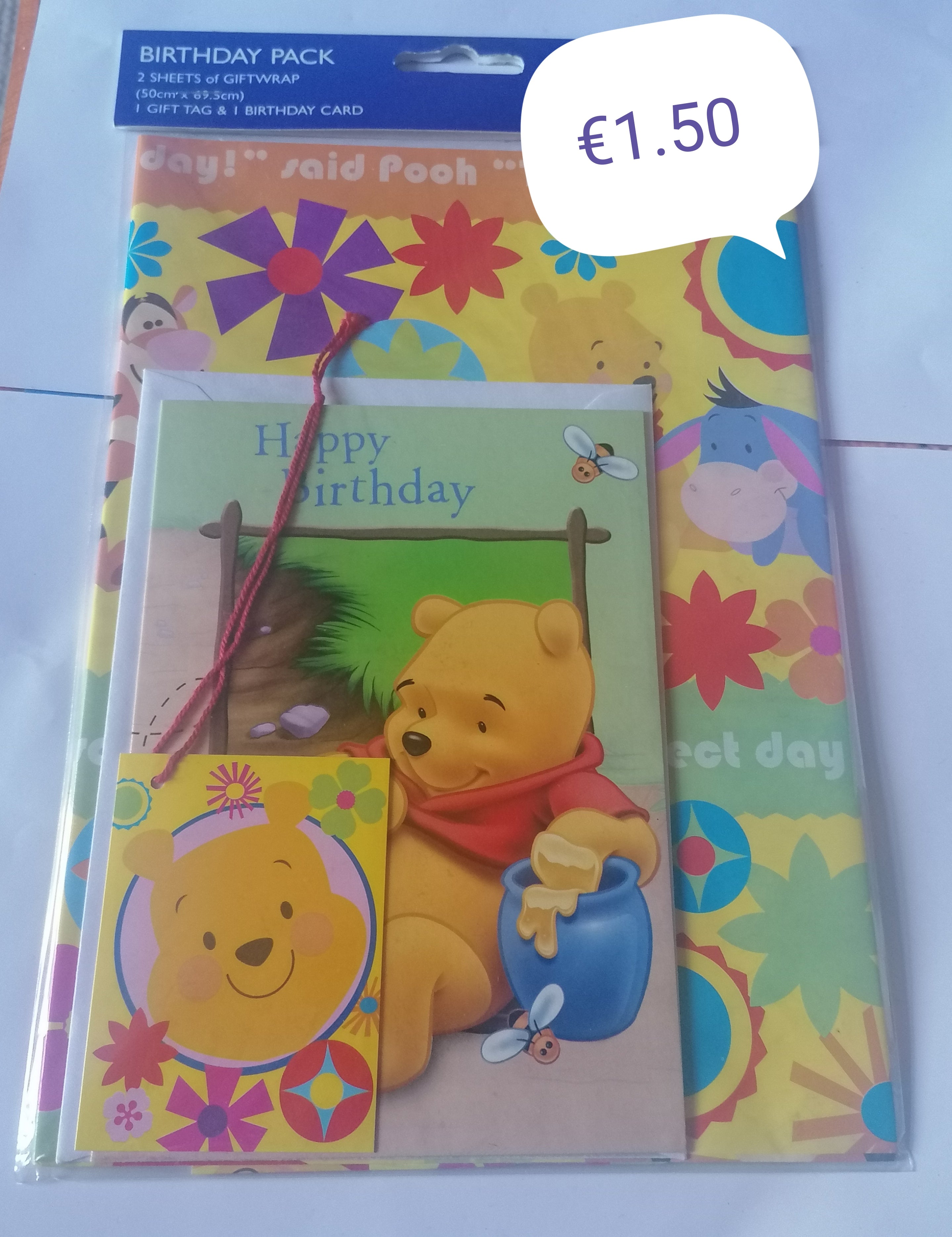 winnie the pooh birthday card and gift wrap