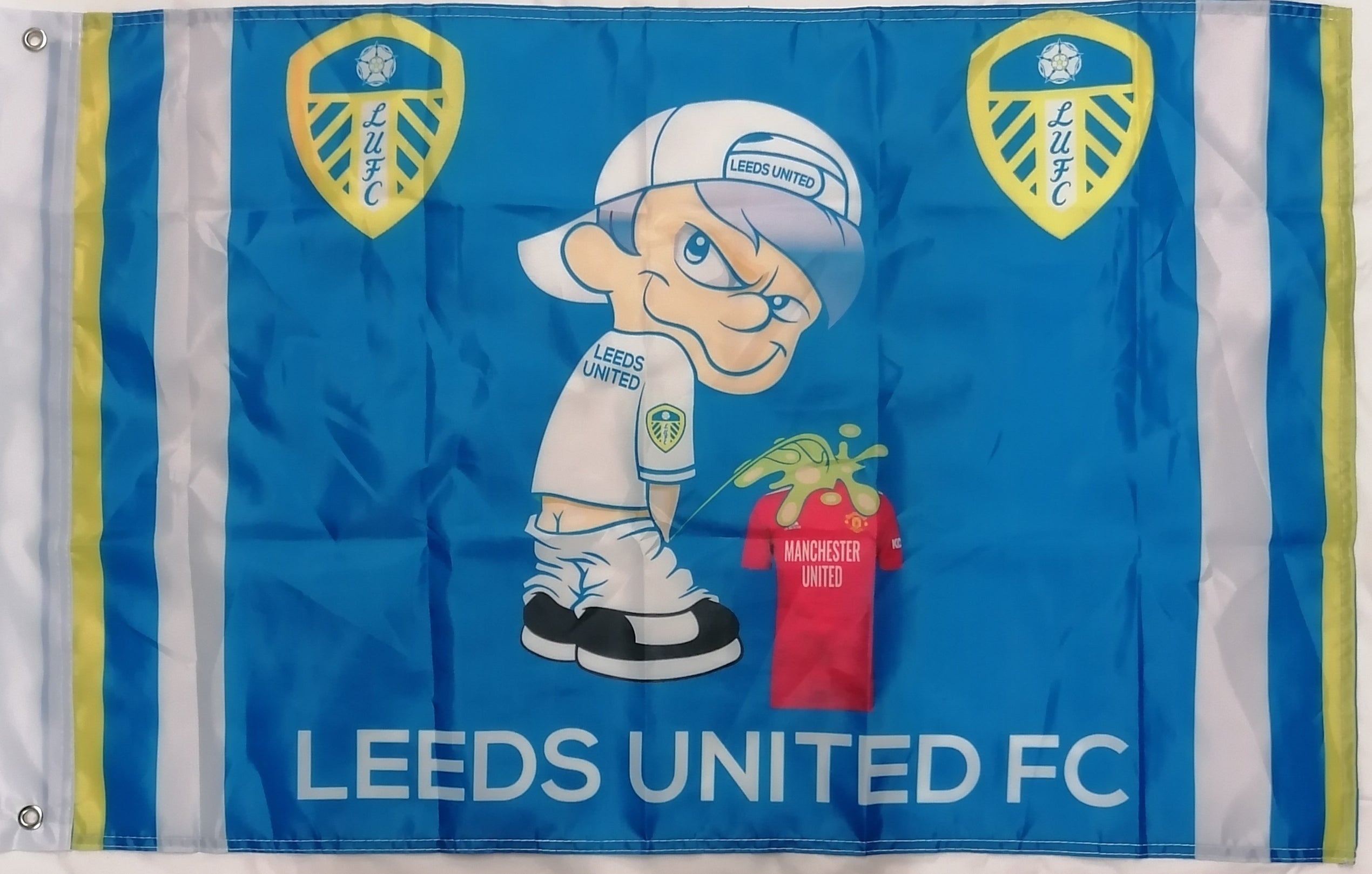 Leeds United Pee on Manchester United Football flag 90cm x 60cm.