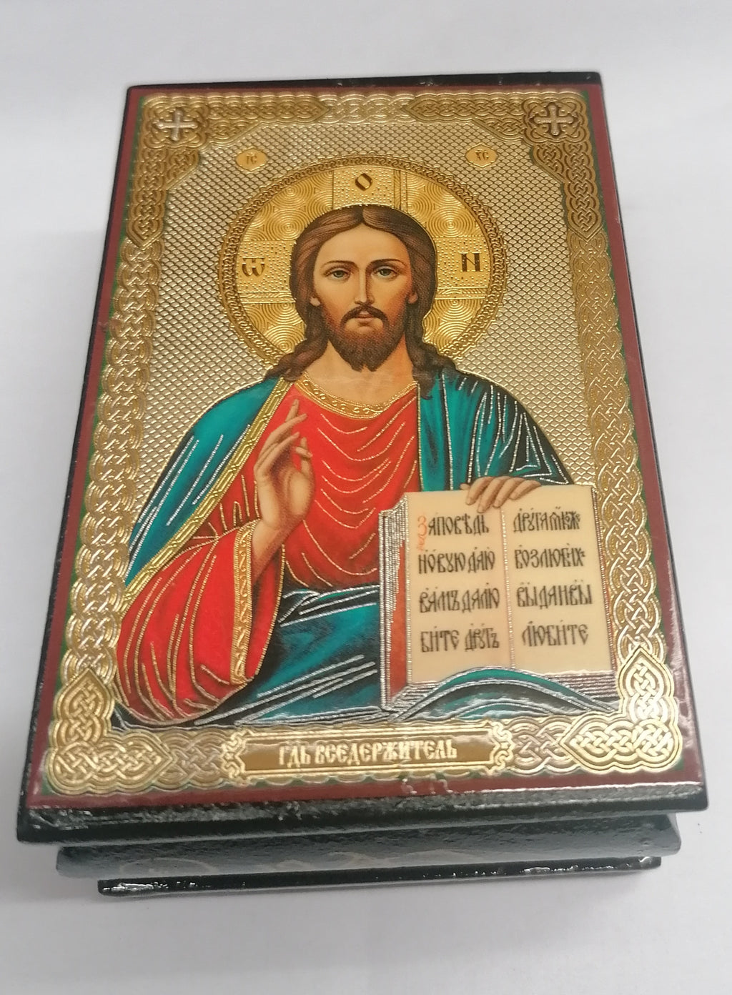 Our Lord God religious hand made wooden storage box.