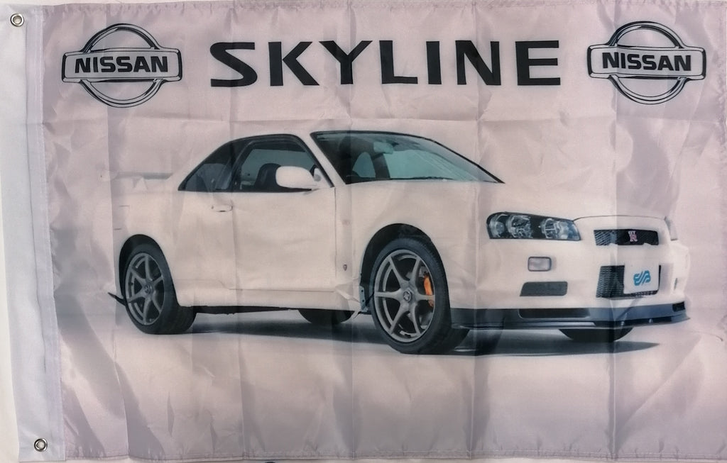 white nissan skyline flag